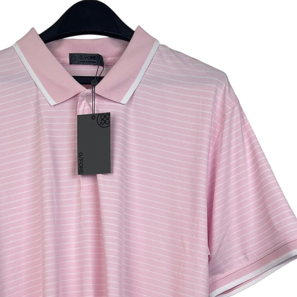 NEW G/Fore Blush Perforated Striped Golf Polo Shirt Performance Wicking Pink